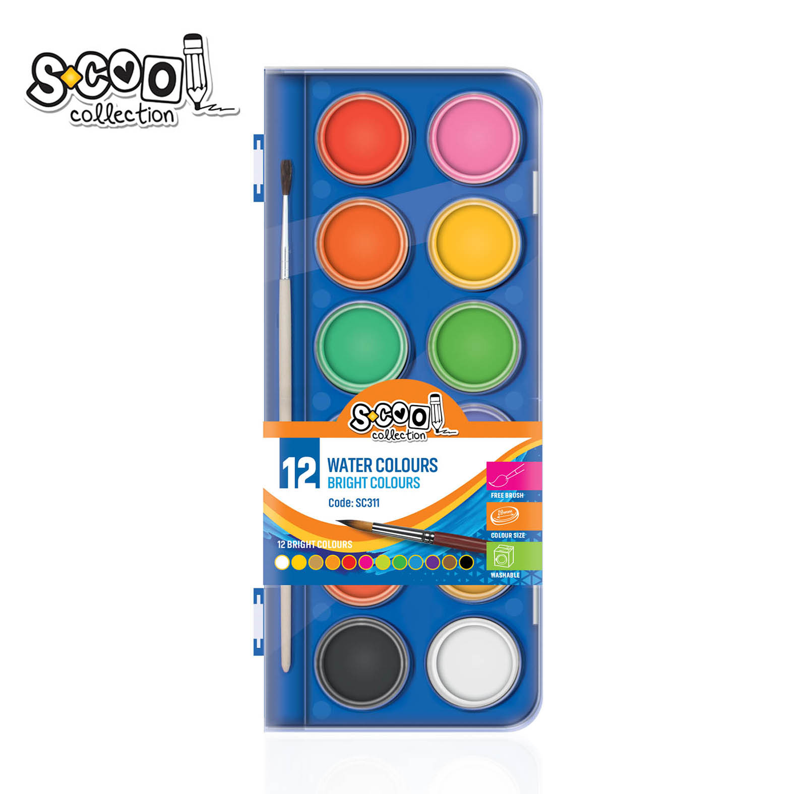 SCOOL VODENE BOJE + ČETKICA  28MM 1/12 PVC - Knjižara Riznica Beograd